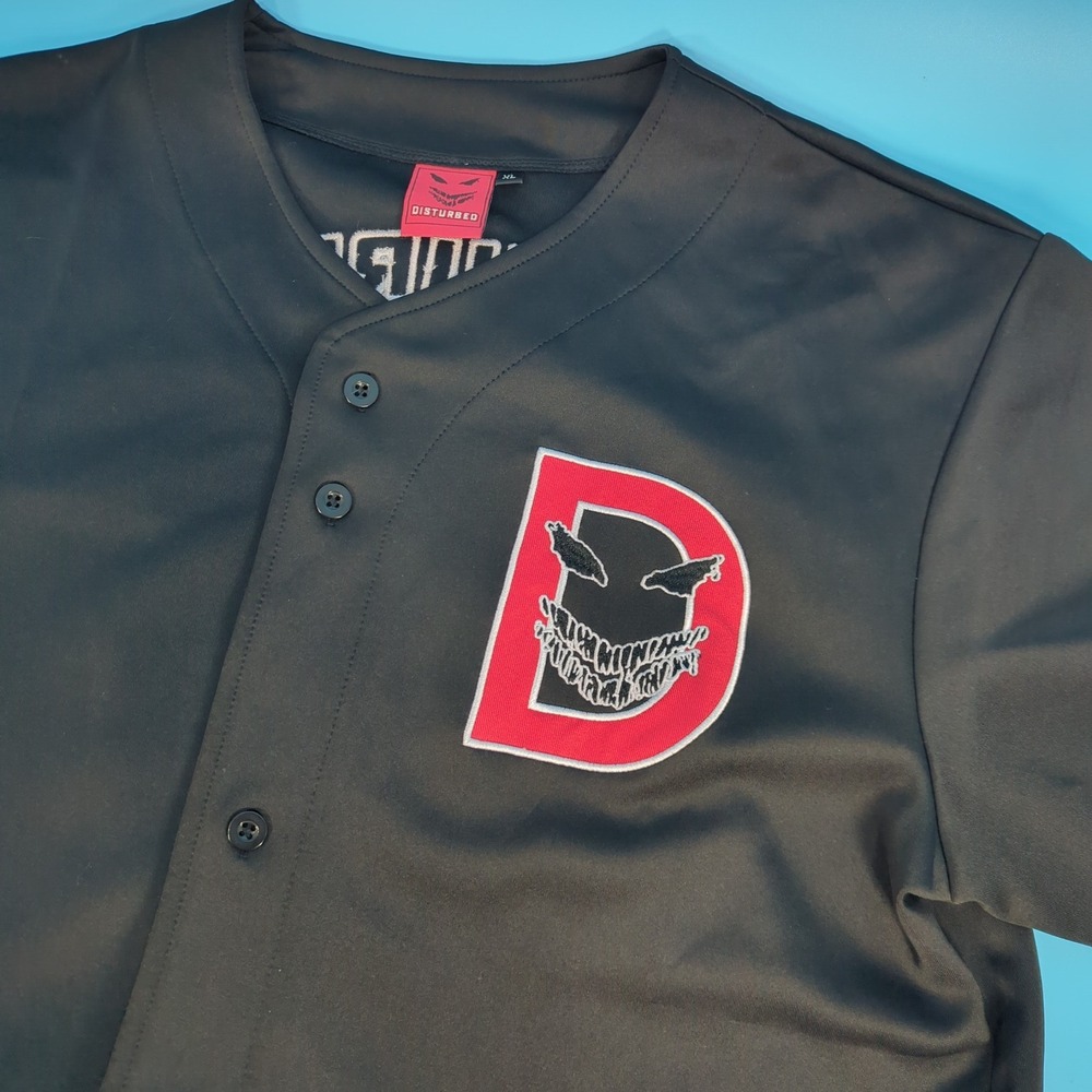 Disturbed Band Baseball Jersey Mens XL Black Nu Metal 96 Logo Button Up 2018